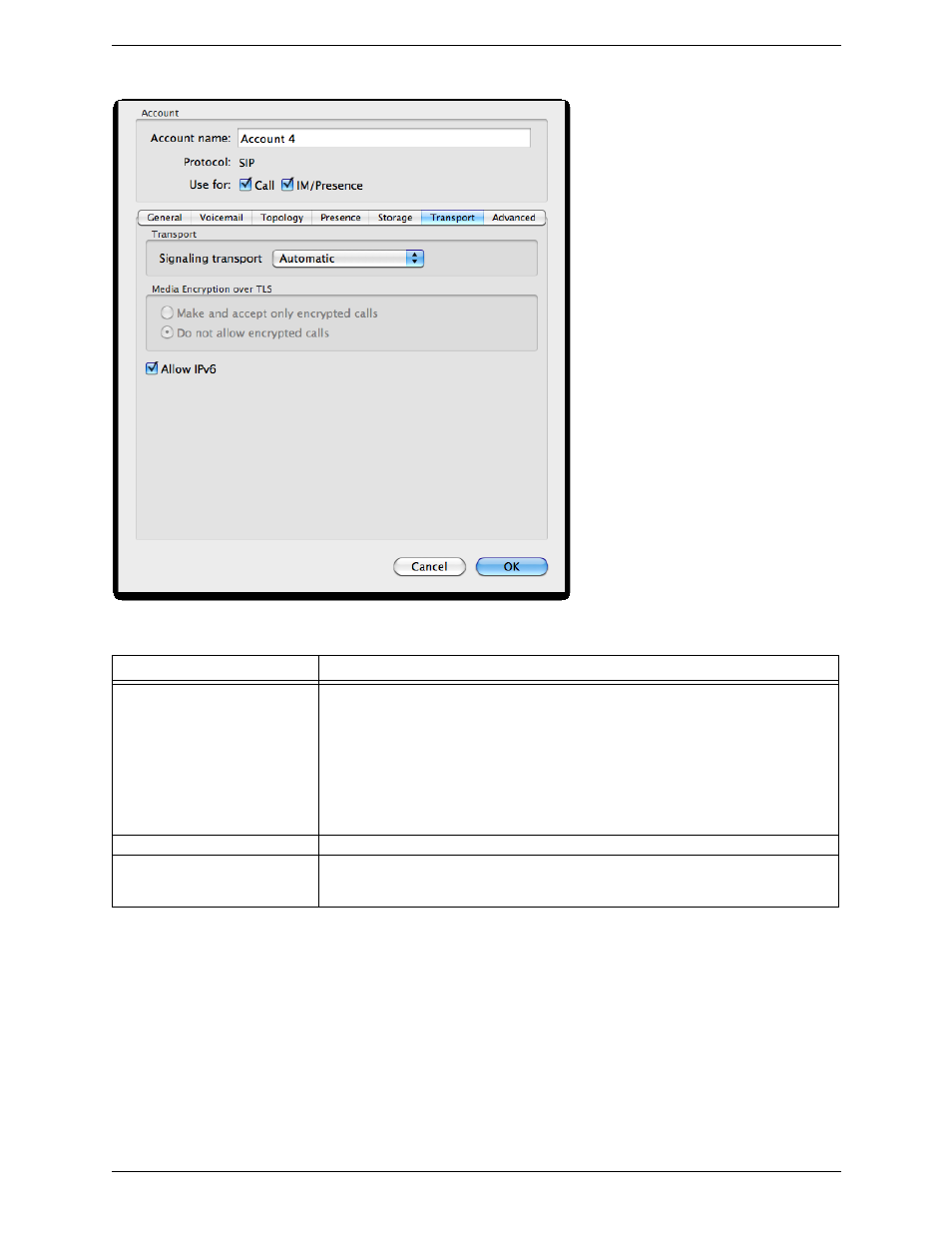 Sip accounts – transport | CounterPath Bria 3.4 for Mac User Guide - Retail Deployments User Manual | Page 61 / 90