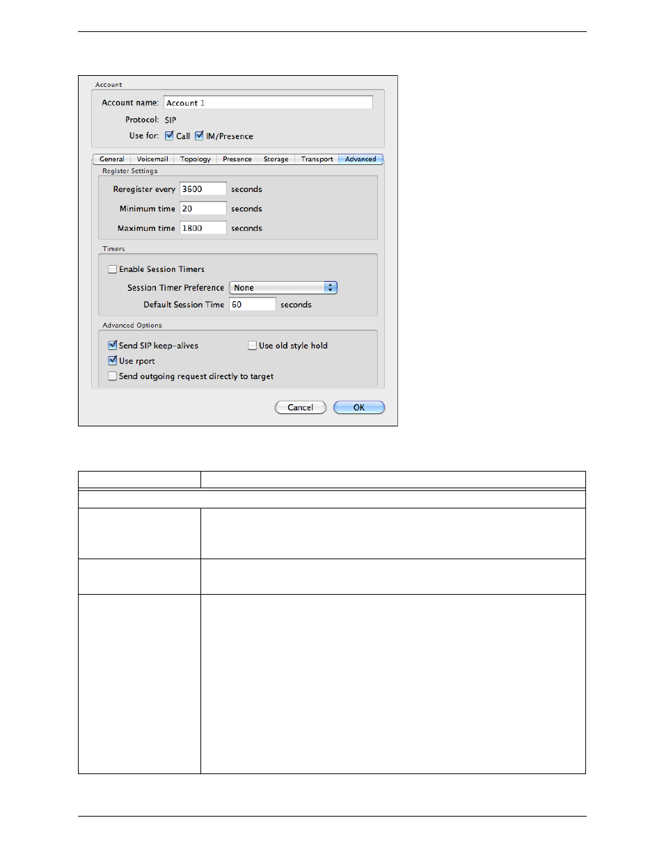 Sip accounts – advanced | CounterPath Bria 3.4 for Mac User Guide - Retail Deployments User Manual | Page 63 / 90