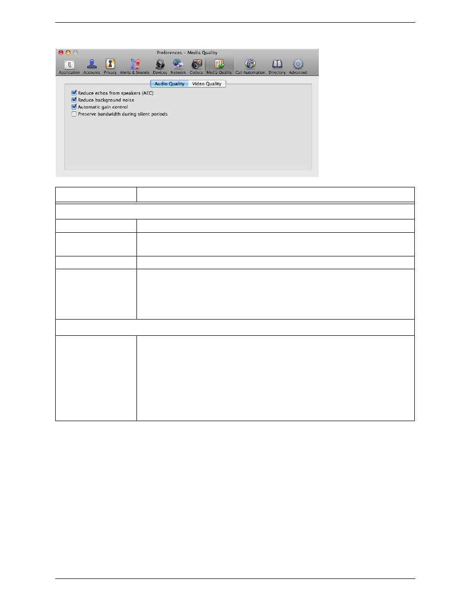 Preferences – media quality | CounterPath Bria 3.4 for Mac User Guide - Retail Deployments User Manual | Page 74 / 90