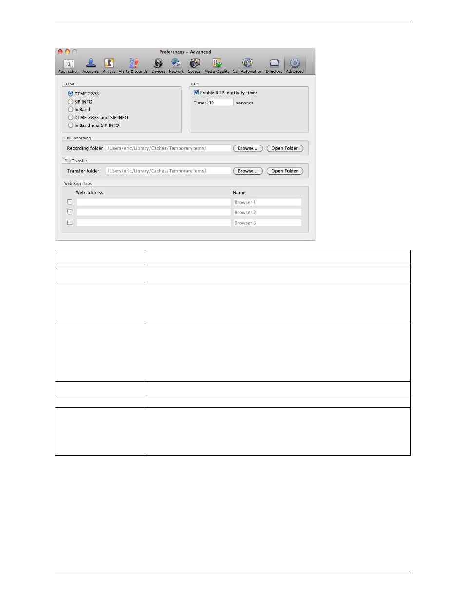 Preferences – advanced | CounterPath Bria 3.4 for Mac User Guide - Retail Deployments User Manual | Page 76 / 90