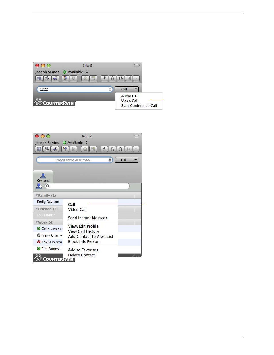 6 handling video calls, Handling video calls | CounterPath Bria 3.4 for Mac User Guide - Enterprise Deployments User Manual | Page 23 / 80