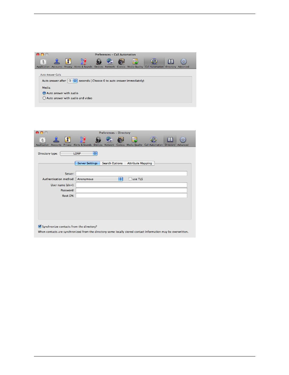 Preferences – call automation, Preferences – directory | CounterPath Bria 3.4 for Mac User Guide - Enterprise Deployments User Manual | Page 71 / 80