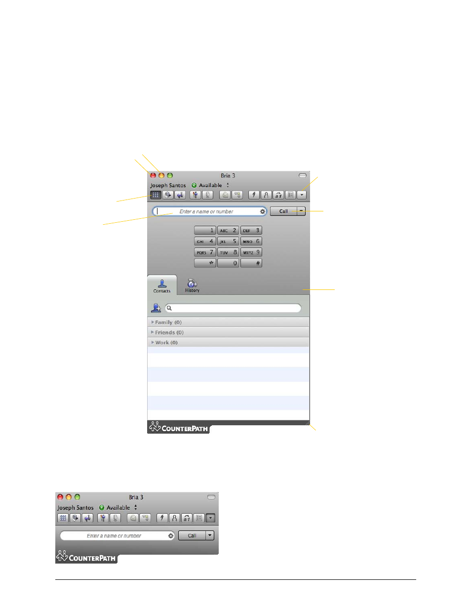 3 making phone calls, 1 the onscreen softphone, Making phone calls | The onscreen softphone, 3making phone calls | CounterPath Bria 3.3 for Mac User Guide - Retail Deployments User Manual | Page 13 / 90