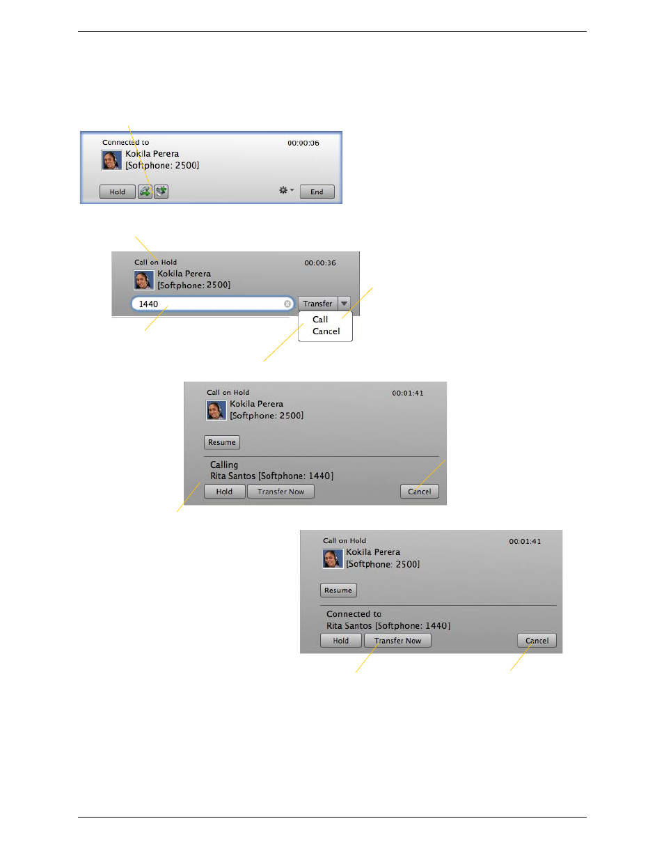 Attended transfer – call then transfer | CounterPath Bria 3.3 for Mac User Guide - Retail Deployments User Manual | Page 22 / 90