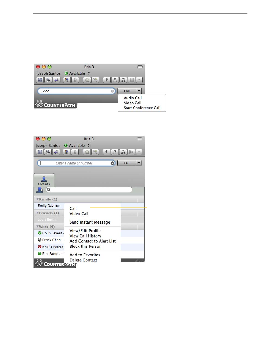 6 handling video calls, Handling video calls | CounterPath Bria 3.3 for Mac User Guide - Retail Deployments User Manual | Page 23 / 90