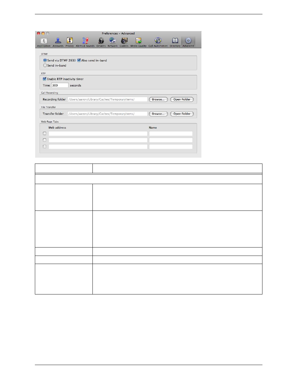 Preferences – advanced | CounterPath Bria 3.3 for Mac User Guide - Retail Deployments User Manual | Page 76 / 90