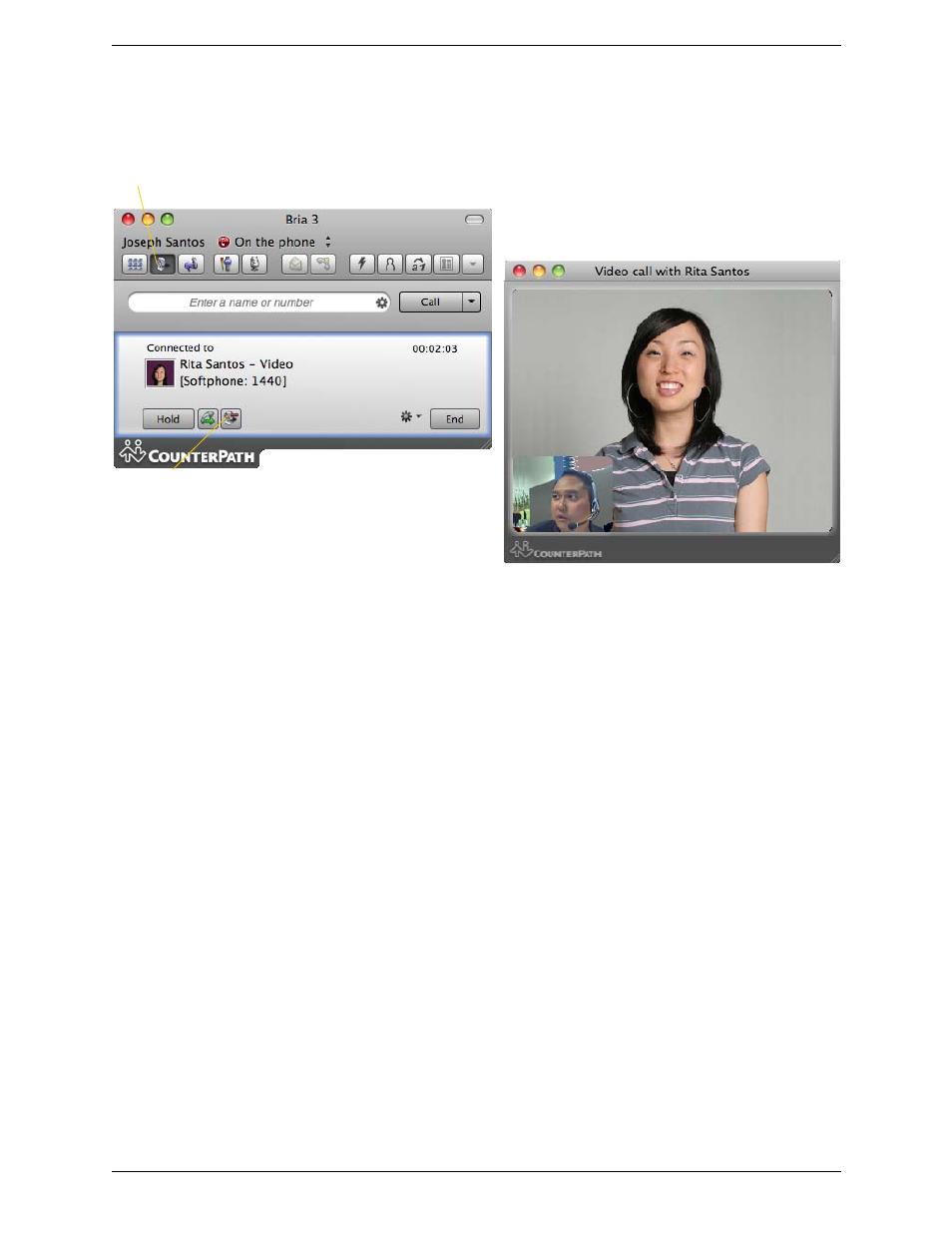 Pausing and resuming video | CounterPath Bria 3.3 for Mac User Guide - Enterprise Deployments User Manual | Page 24 / 80