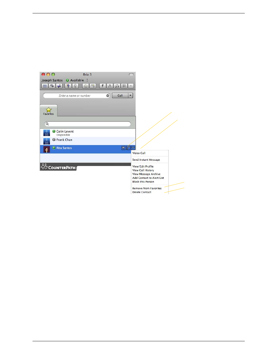 2 the favorites tab, The favorites tab | CounterPath Bria 3.3 for Mac User Guide - Enterprise Deployments User Manual | Page 56 / 80
