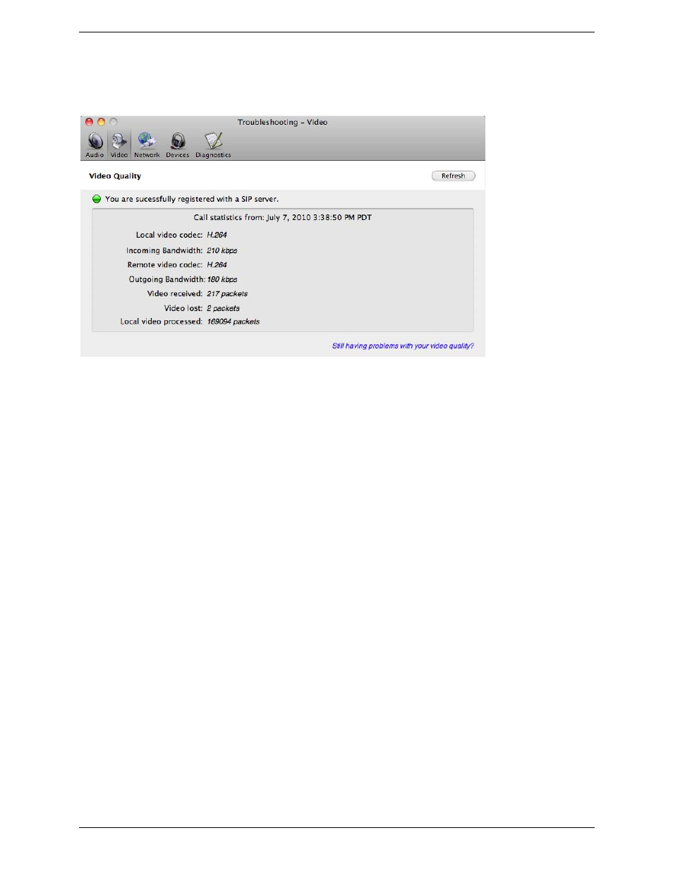Testing video quality | CounterPath Bria 3.3 for Mac User Guide - Enterprise Deployments User Manual | Page 74 / 80