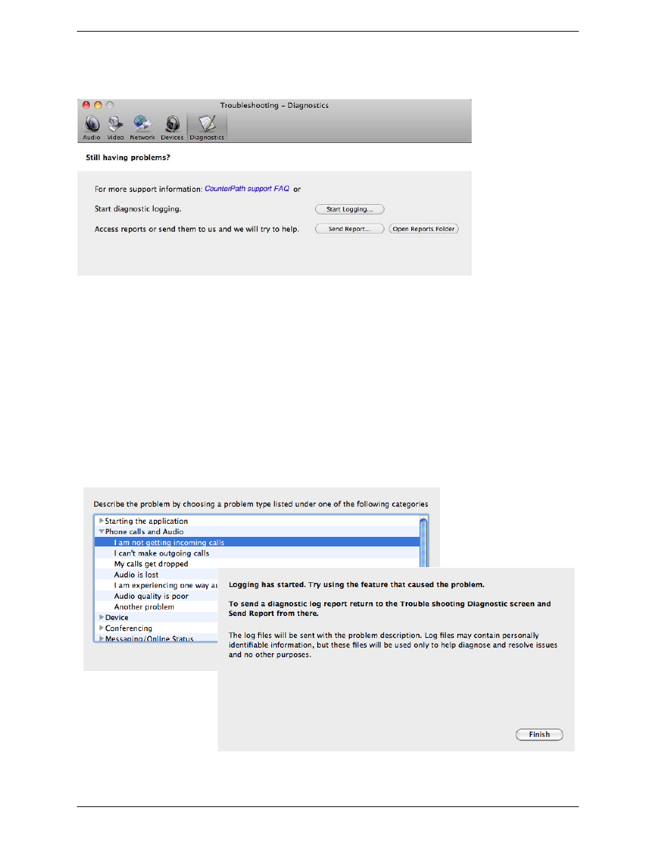 Diagnostics | CounterPath Bria 3.3 for Mac User Guide - Enterprise Deployments User Manual | Page 77 / 80