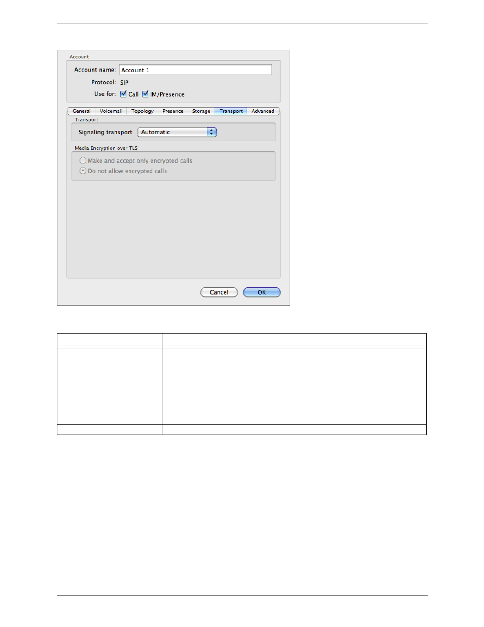 Sip accounts – transport | CounterPath Bria 3.2 for Mac User Guide - Retail Deployments User Manual | Page 62 / 92