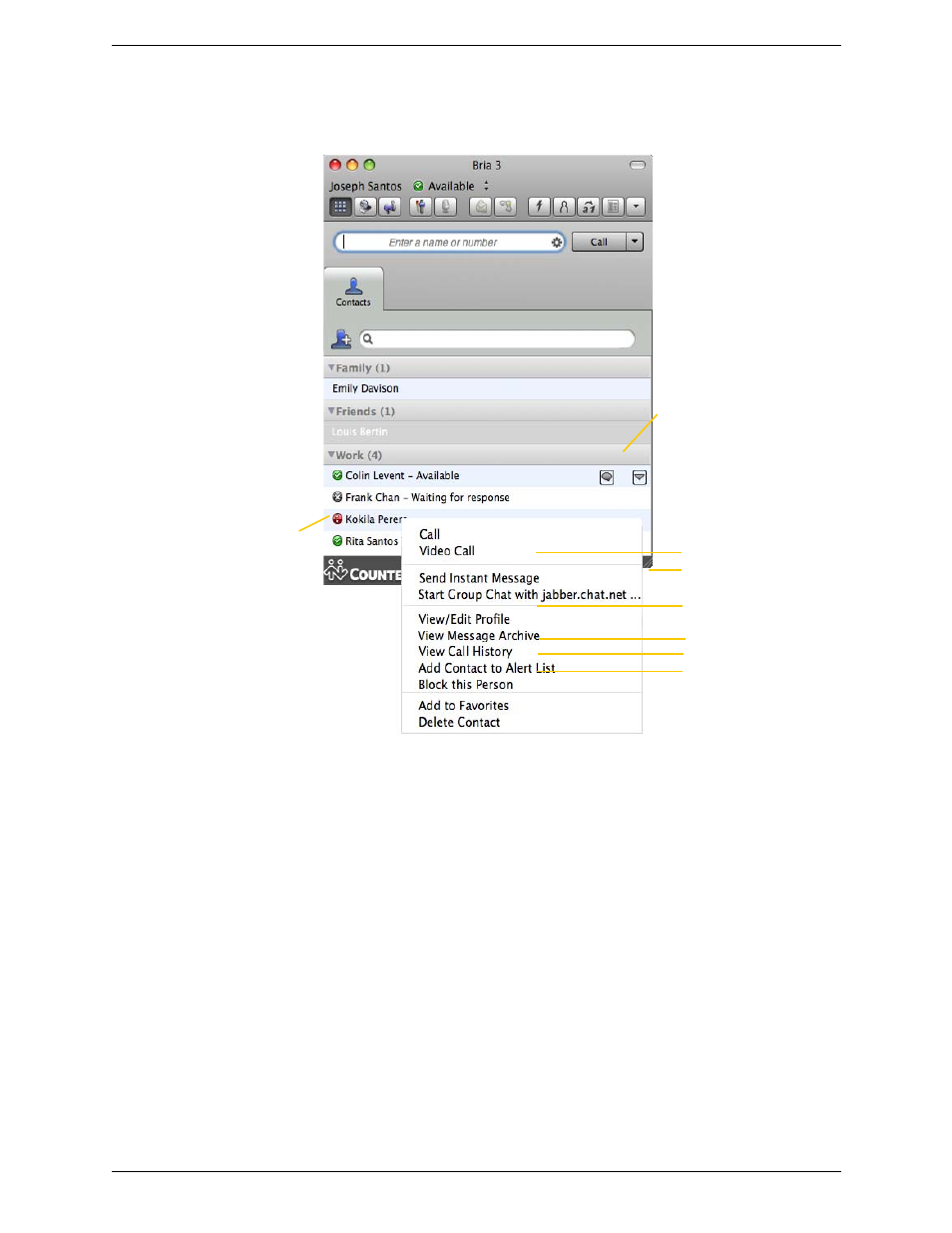 3 using contacts, Using contacts | CounterPath Bria 3.2 for Mac User Guide - Enterprise Deployments User Manual | Page 48 / 80