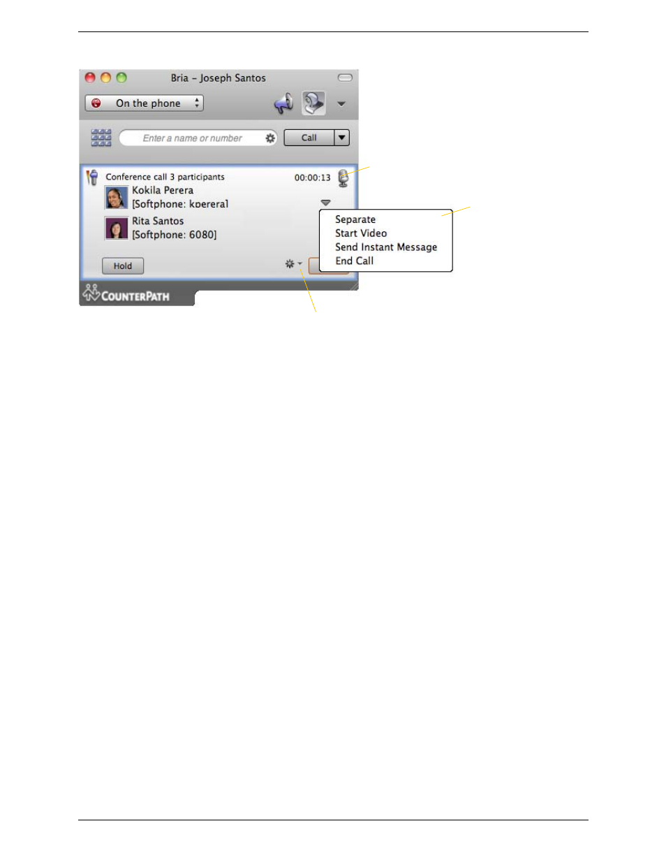 Managing the conference | CounterPath Bria 3.1 for Mac User Guide - Retail Deployments User Manual | Page 27 / 94