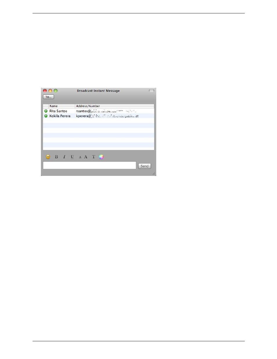Sending a broadcast im | CounterPath Bria 3.1 for Mac User Guide - Retail Deployments User Manual | Page 32 / 94
