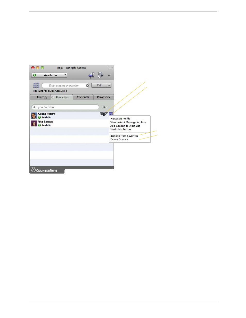 2 the favorites tab, The favorites tab | CounterPath Bria 3.1 for Mac User Guide - Retail Deployments User Manual | Page 50 / 94
