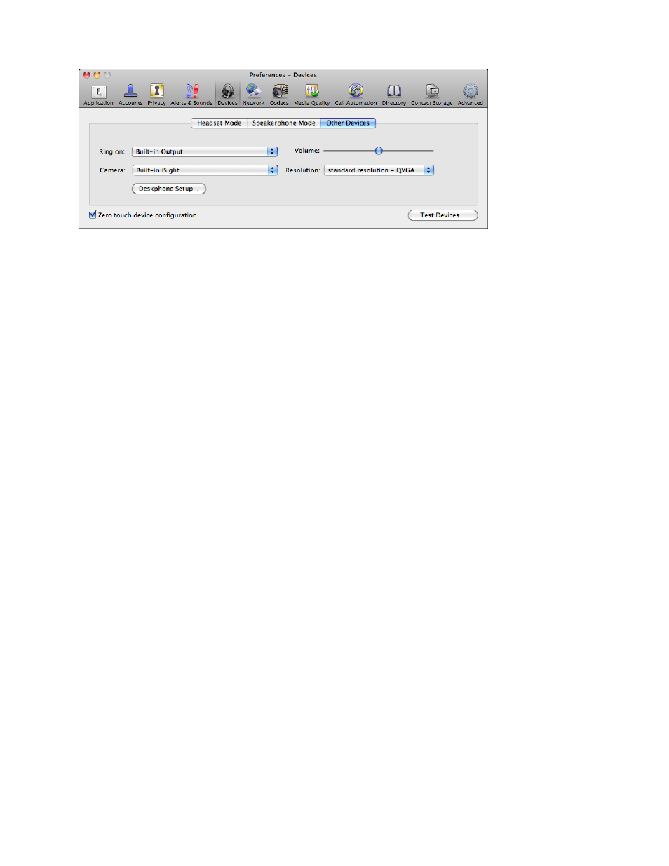 Preferences – devices | CounterPath Bria 3.1 for Mac User Guide - Retail Deployments User Manual | Page 70 / 94