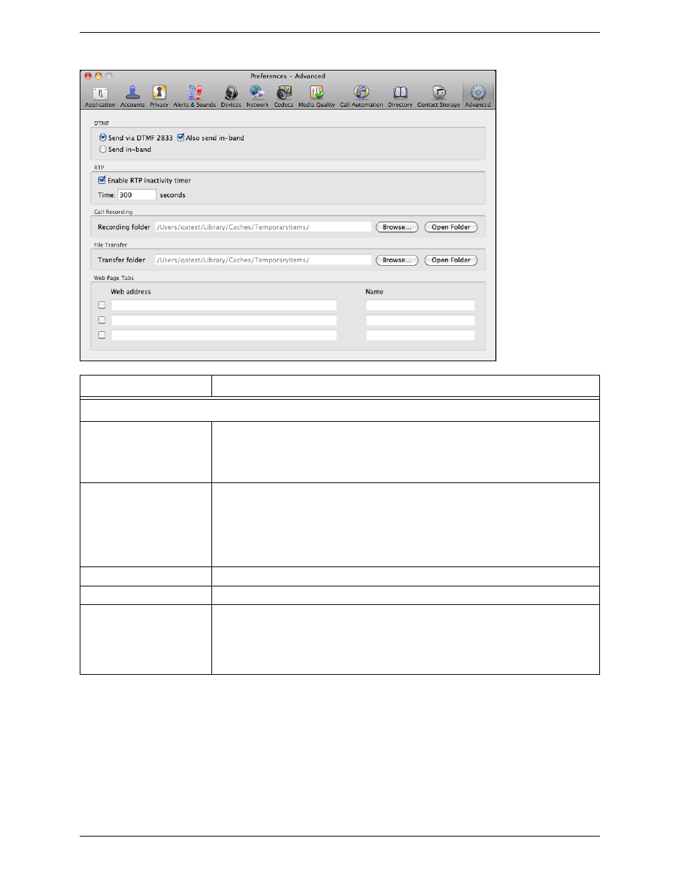 Preferences – advanced | CounterPath Bria 3.1 for Mac User Guide - Retail Deployments User Manual | Page 80 / 94