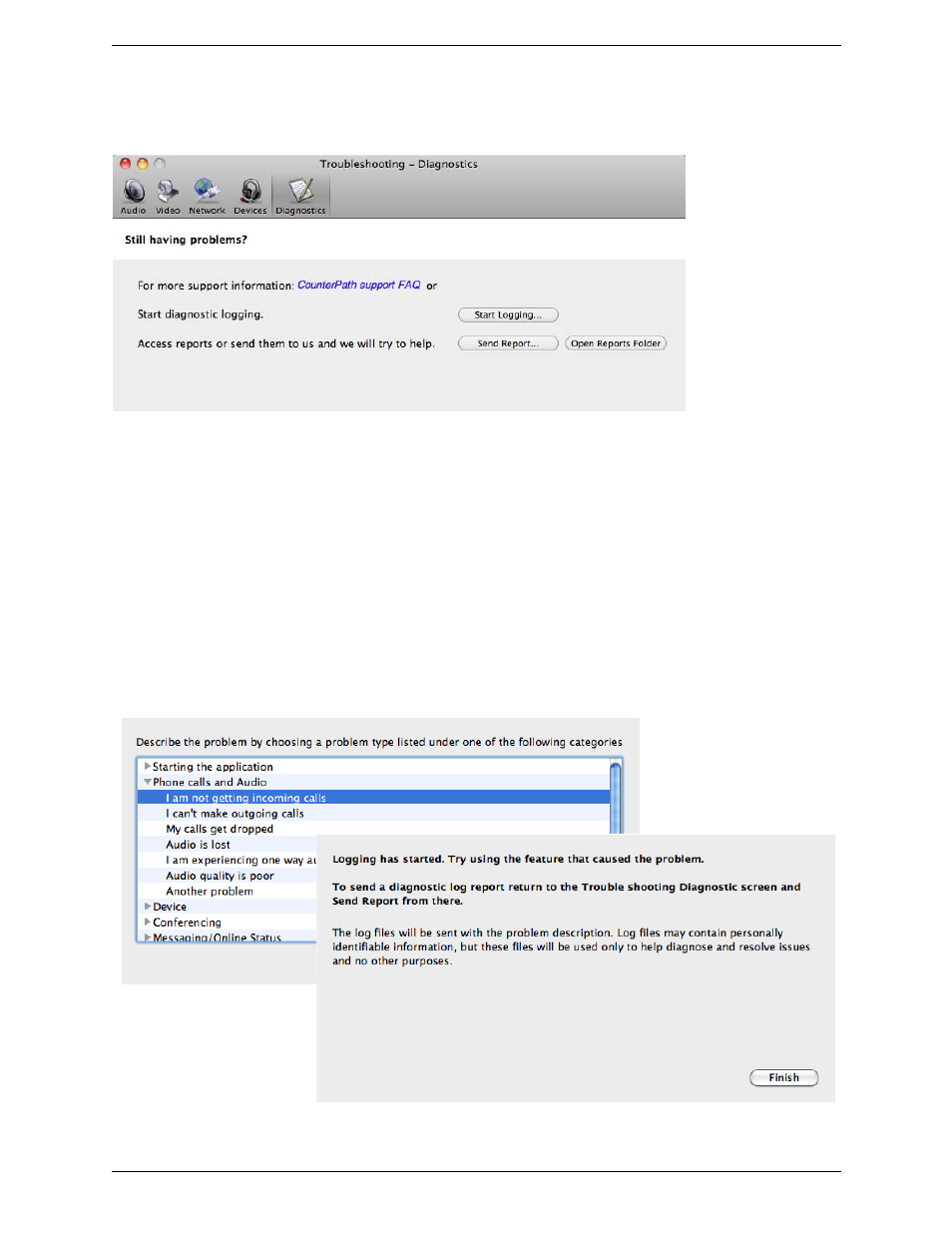 Diagnostics | CounterPath Bria 3.1 for Mac User Guide - Retail Deployments User Manual | Page 84 / 94