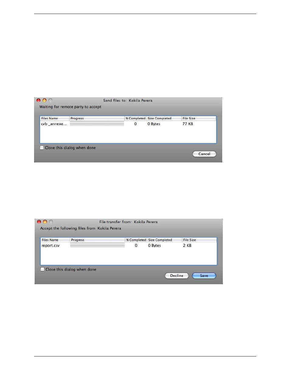 12 sending and receiving files, Sending and receiving files, Sending files | Receiving files | CounterPath Bria 3.1 for Mac User Guide - Enterprise Deployments User Manual | Page 35 / 72