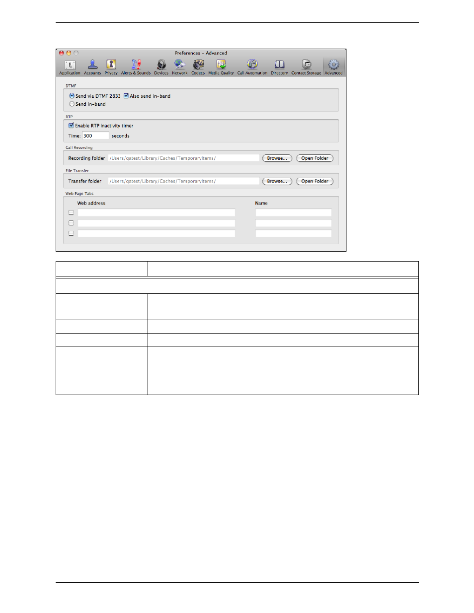 Preferences – advanced | CounterPath Bria 3.1 for Mac User Guide - Enterprise Deployments User Manual | Page 64 / 72