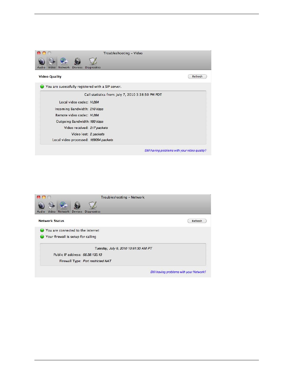 Testing video quality, Testing the network connection | CounterPath Bria 3.1 for Mac User Guide - Enterprise Deployments User Manual | Page 66 / 72