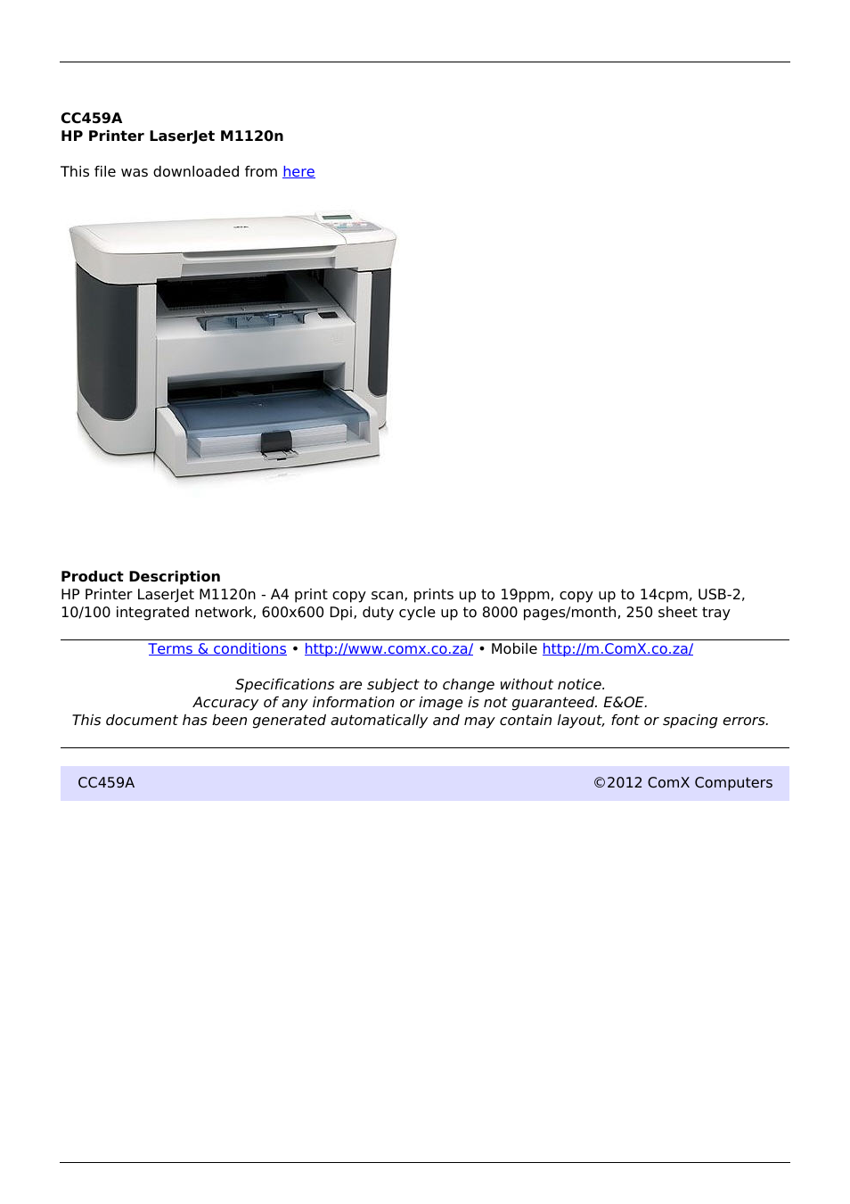 HP LASERJET M1120N User Manual | 1 page