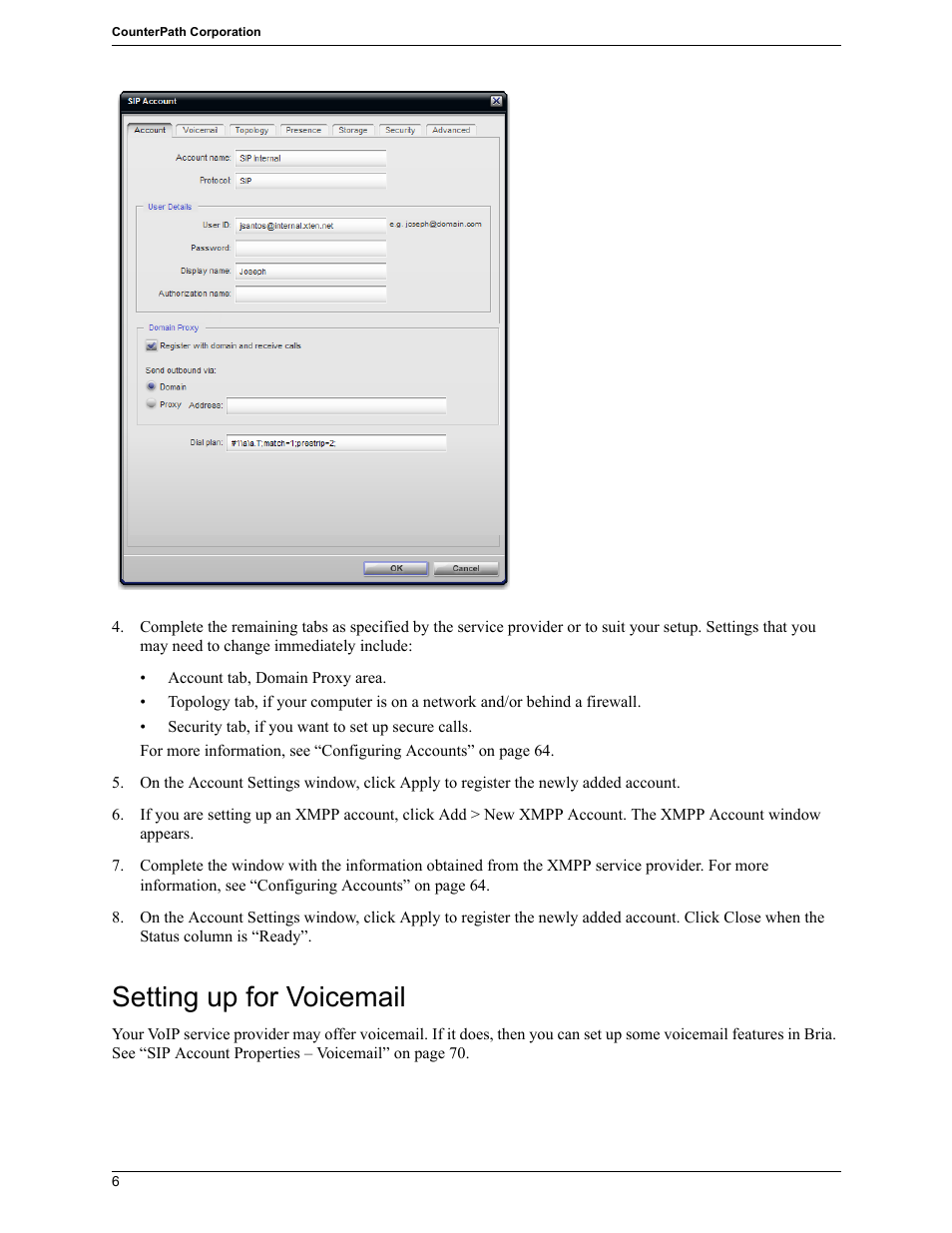 Setting up for voicemail | CounterPath Bria 2.5 Windows User Guide User Manual | Page 10 / 96