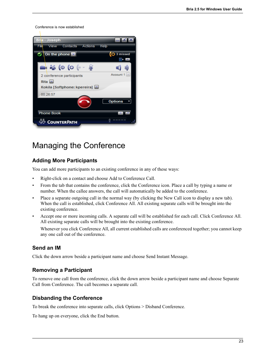 Managing the conference | CounterPath Bria 2.5 Windows User Guide User Manual | Page 27 / 96