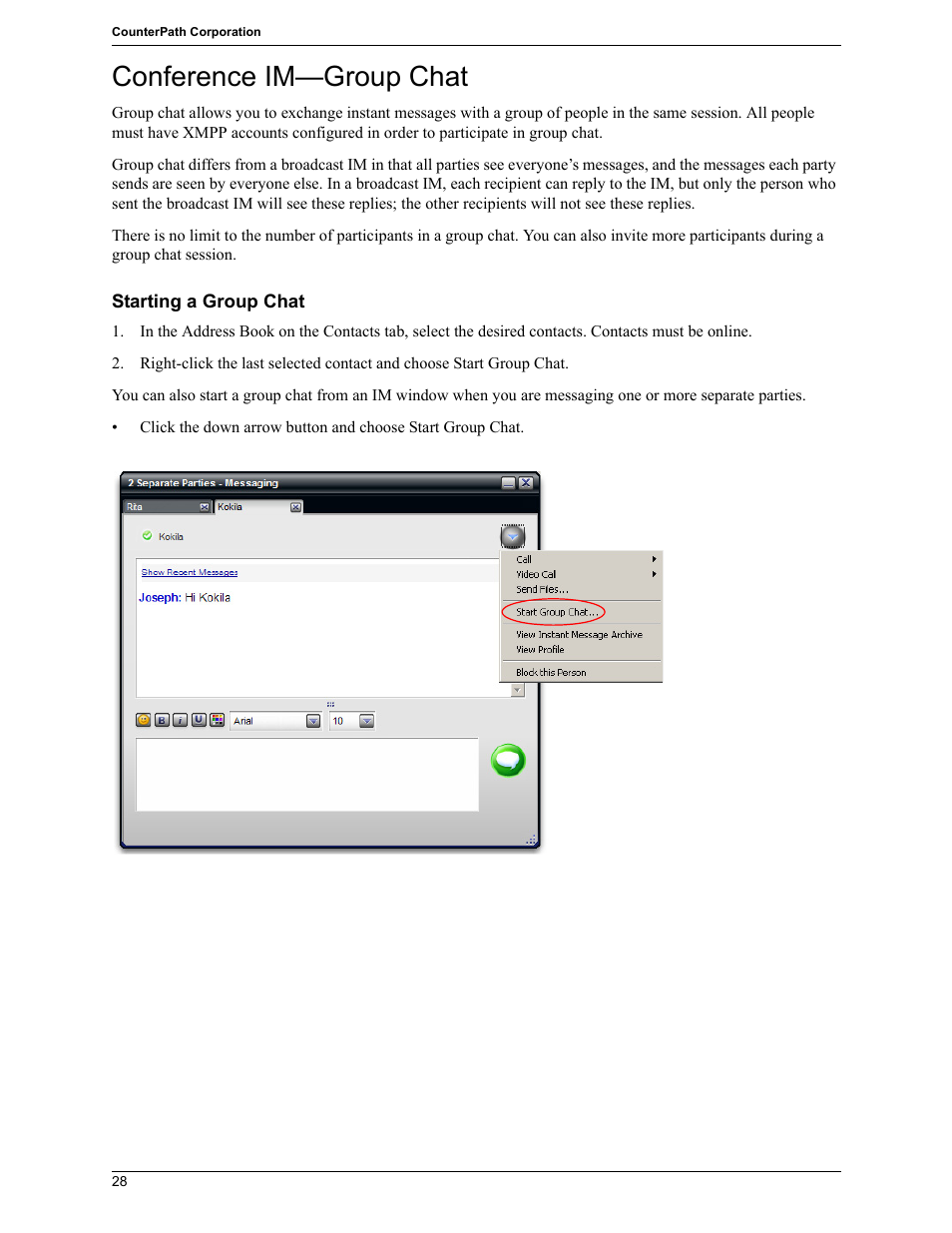 Conference im—group chat | CounterPath Bria 2.5 Windows User Guide User Manual | Page 32 / 96