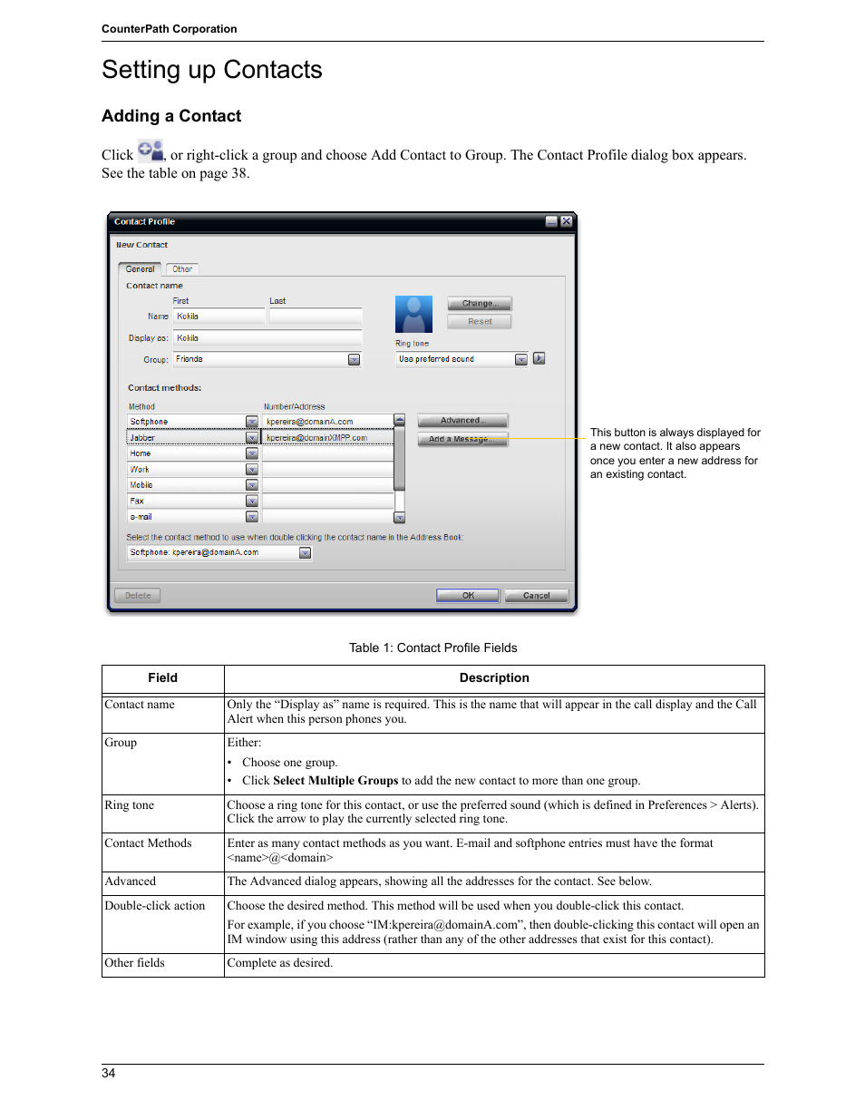 Setting up contacts | CounterPath Bria 2.5 Windows User Guide User Manual | Page 38 / 96