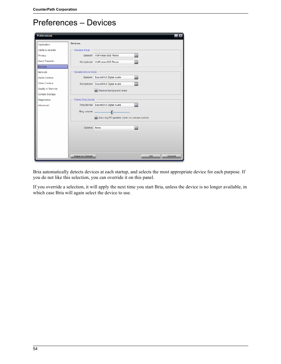 Preferences – devices | CounterPath Bria 2.5 Windows User Guide User Manual | Page 58 / 96