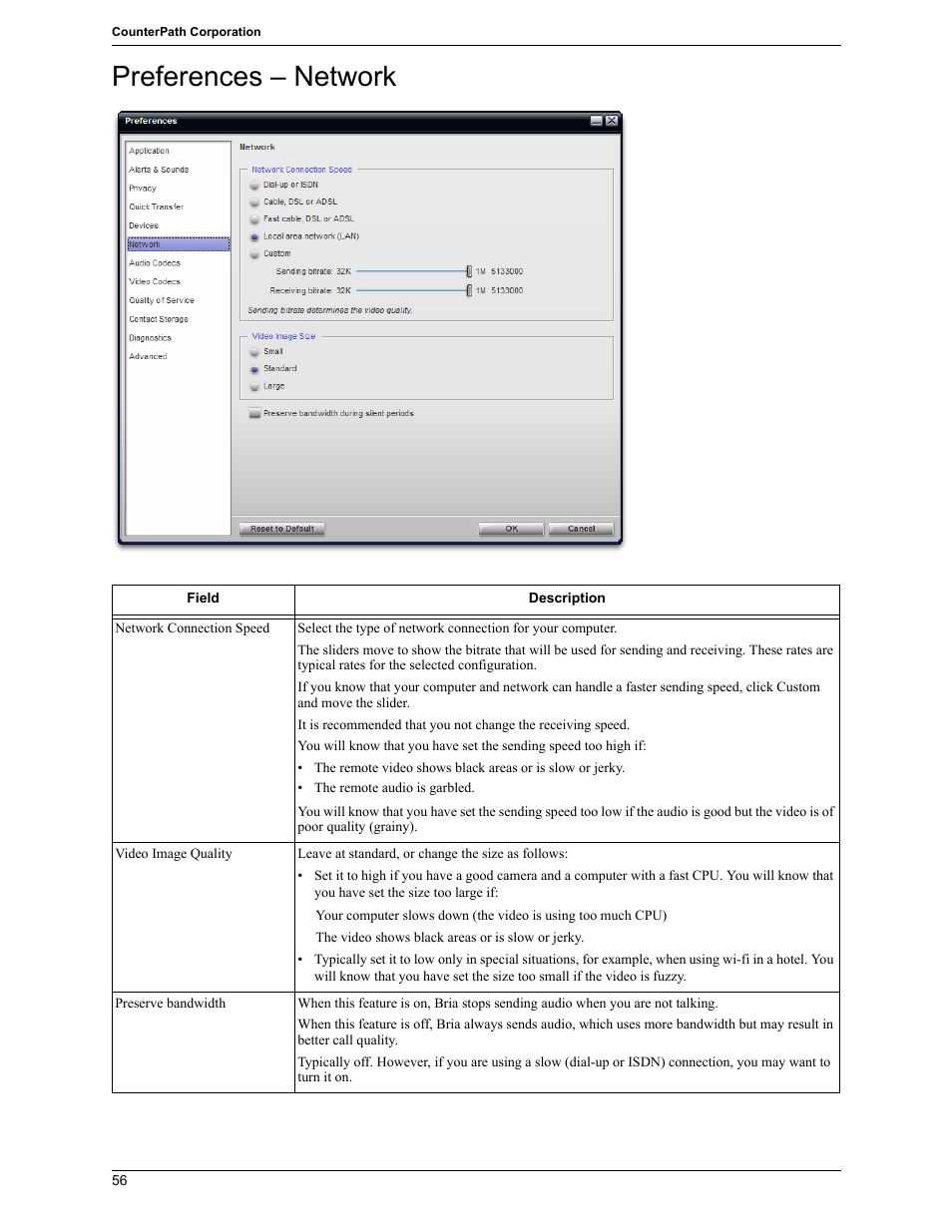 Preferences – network | CounterPath Bria 2.5 Windows User Guide User Manual | Page 60 / 96