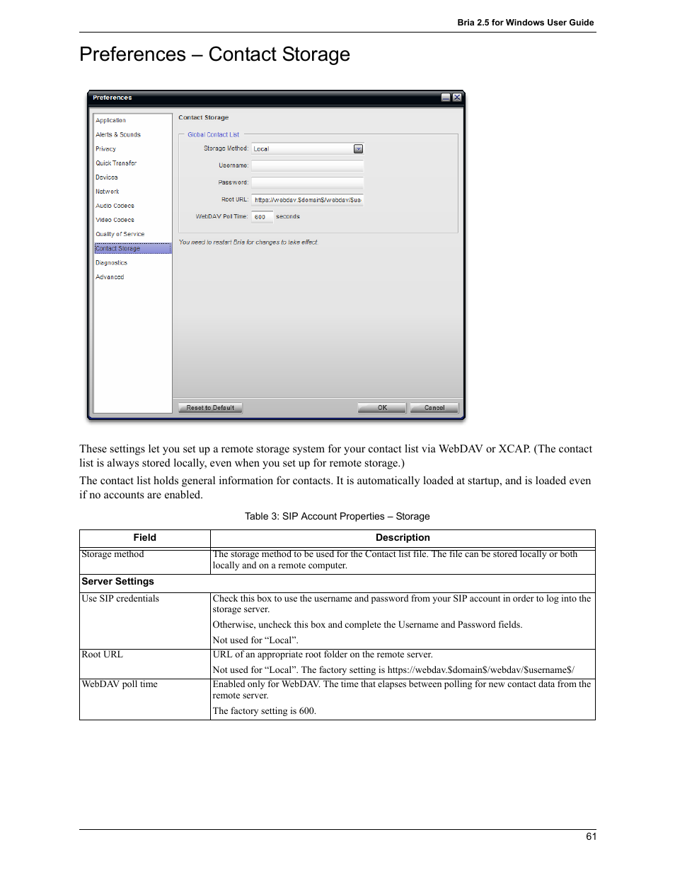 Preferences – contact storage | CounterPath Bria 2.5 Windows User Guide User Manual | Page 65 / 96