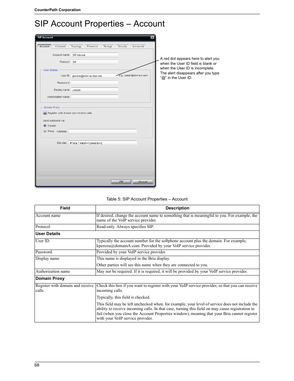 Sip account properties – account | CounterPath Bria 2.5 Windows User Guide User Manual | Page 72 / 96