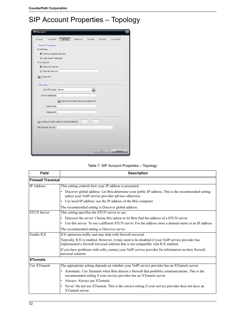 Sip account properties – topology | CounterPath Bria 2.5 Windows User Guide User Manual | Page 76 / 96