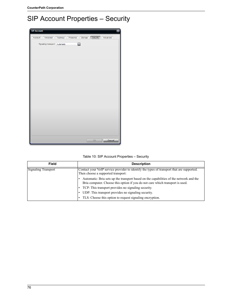 Sip account properties – security | CounterPath Bria 2.5 Windows User Guide User Manual | Page 80 / 96