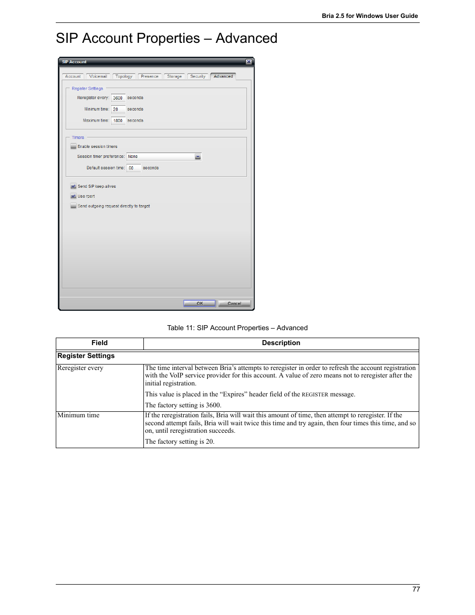 Sip account properties – advanced | CounterPath Bria 2.5 Windows User Guide User Manual | Page 81 / 96