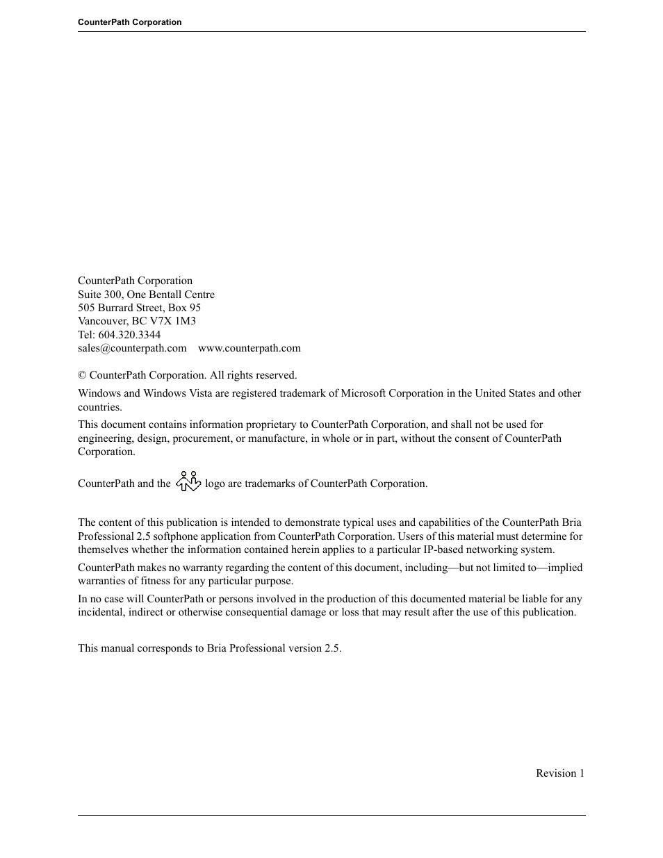 CounterPath Bria Professional 2.5 Windows User Guide User Manual | Page 2 / 72
