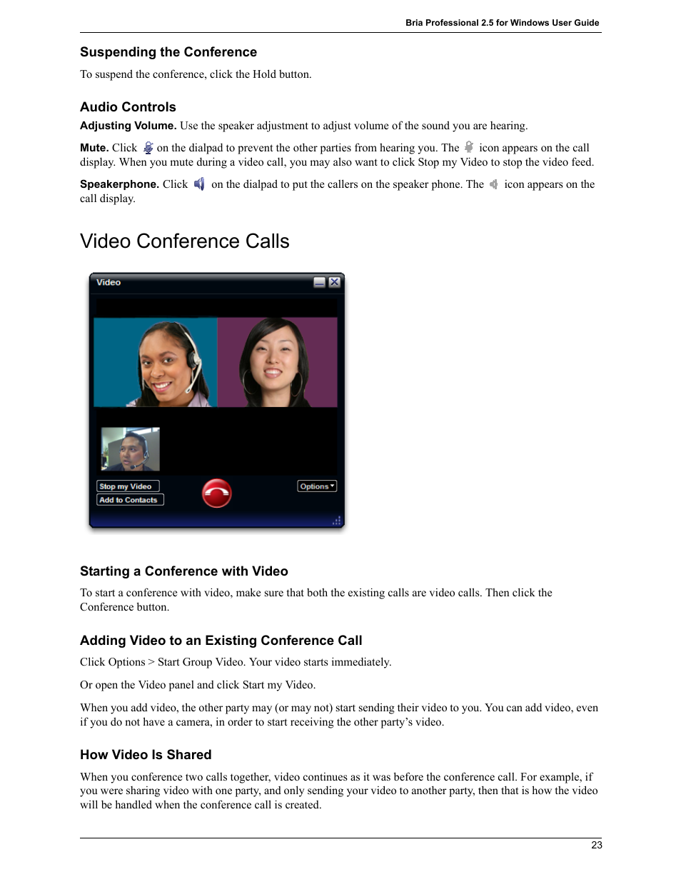Video conference calls | CounterPath Bria Professional 2.5 Windows User Guide User Manual | Page 27 / 72