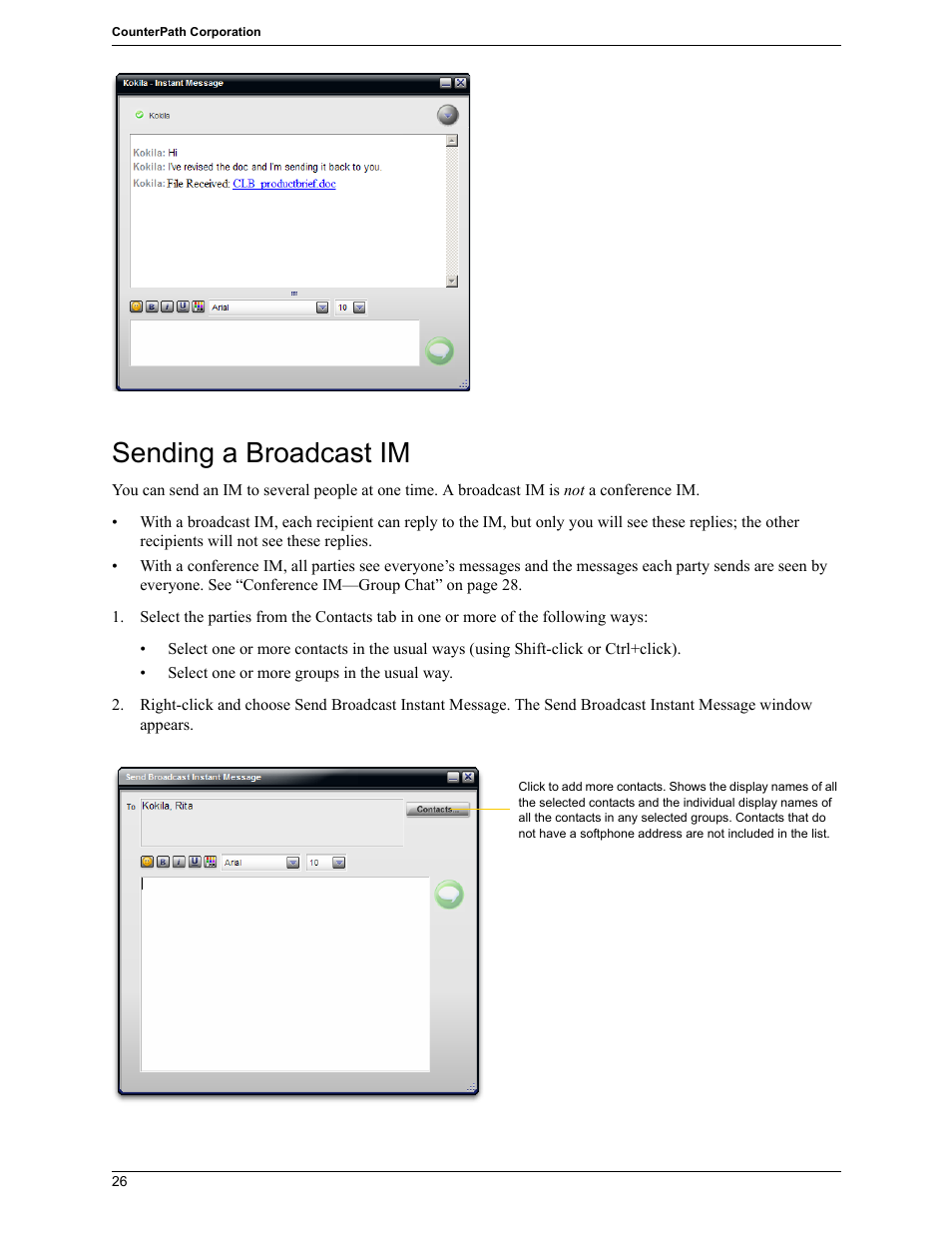 Sending a broadcast im | CounterPath Bria Professional 2.5 Windows User Guide User Manual | Page 30 / 72