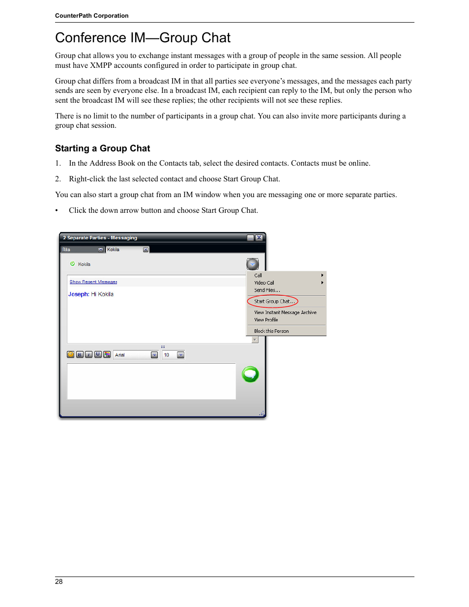 Conference im—group chat | CounterPath Bria Professional 2.5 Windows User Guide User Manual | Page 32 / 72