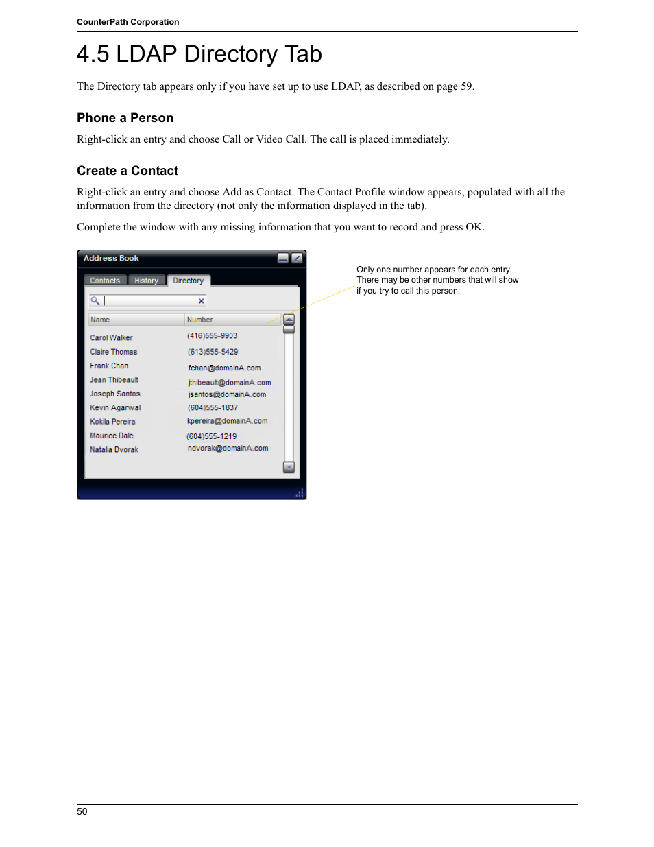 5 ldap directory tab, Ldap directory tab | CounterPath Bria Professional 2.5 Windows User Guide User Manual | Page 54 / 72