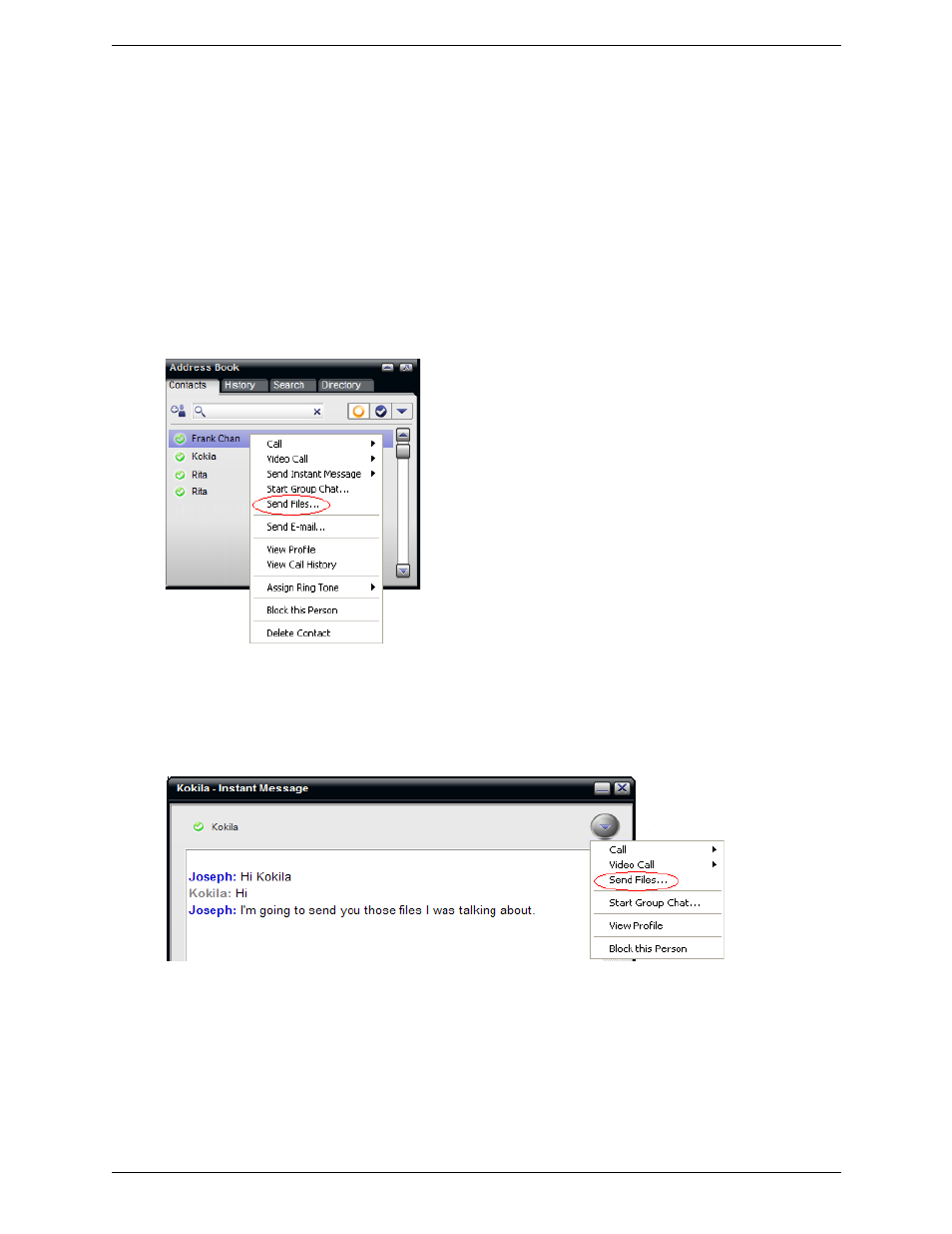 12 sending and receiving files, Sending and receiving files, Sending files | CounterPath Bria Professional 2.4 User Guide User Manual | Page 35 / 72