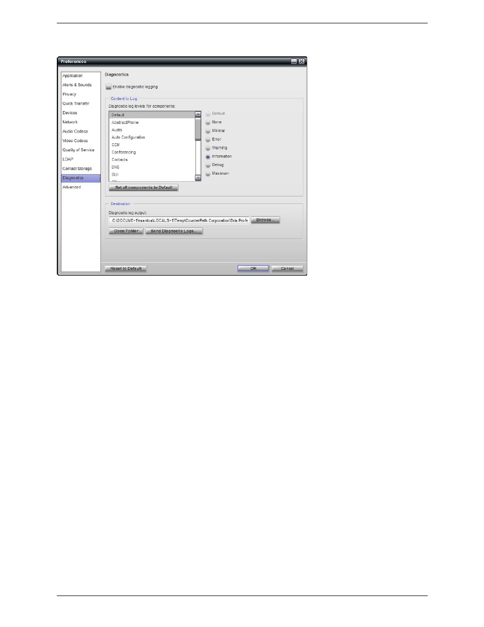 Preferences – diagnostics | CounterPath Bria Professional 2.4 User Guide User Manual | Page 64 / 72