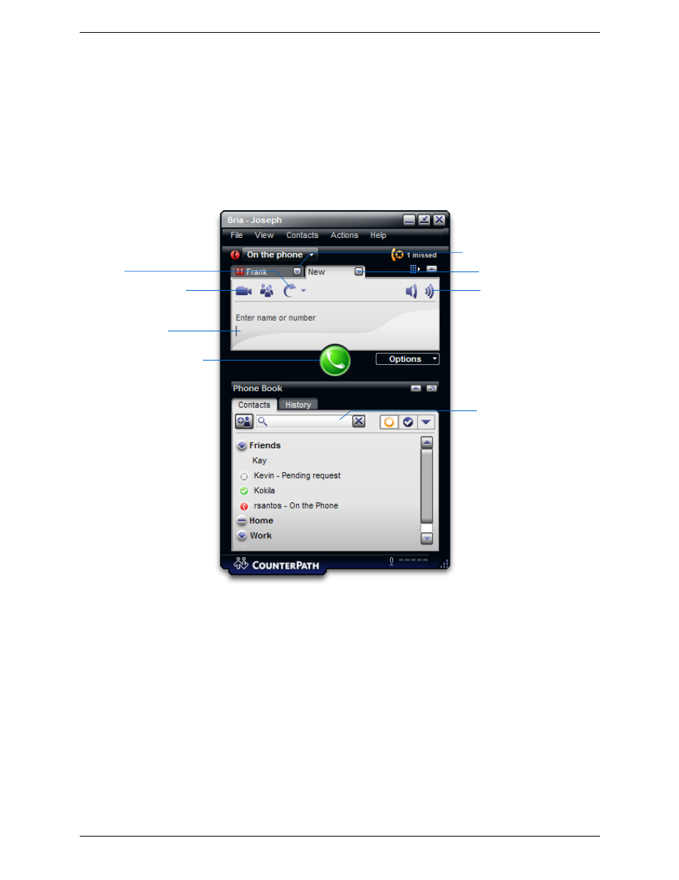 4 placing a call, Placing a call | CounterPath Bria 2.4 User Guide User Manual | Page 18 / 96