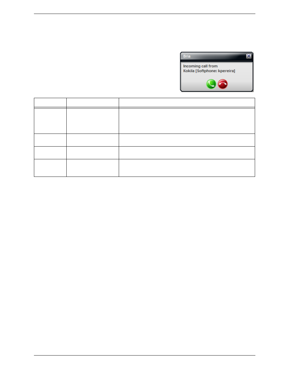 5 handling an incoming call, Handling an incoming call | CounterPath Bria 2.4 User Guide User Manual | Page 22 / 96