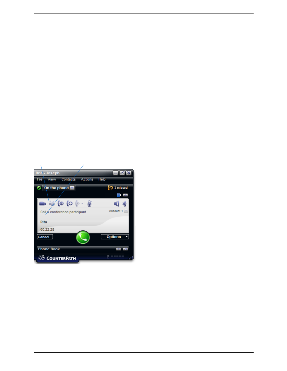 11 conference calls, Conference calls, Starting a conference call | CounterPath Bria 2.4 User Guide User Manual | Page 28 / 96