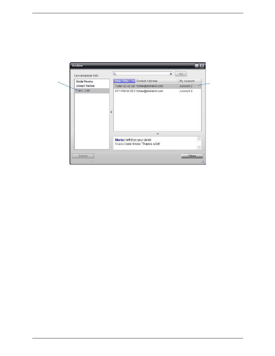 Viewing the im archive | CounterPath Bria 2.4 User Guide User Manual | Page 35 / 96