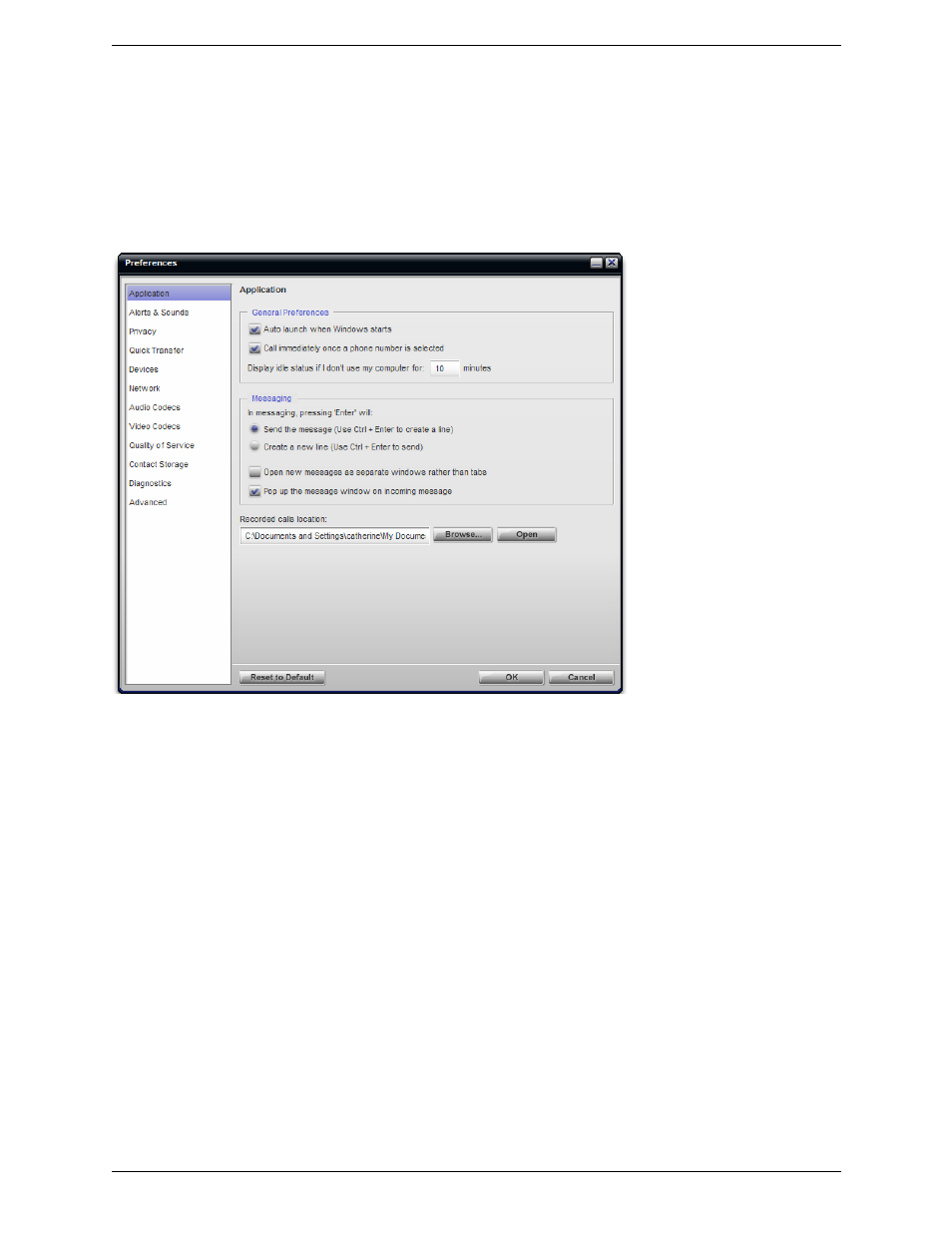 2 configuring preferences, Configuring preferences, Preferences – application | CounterPath Bria 2.4 User Guide User Manual | Page 54 / 96