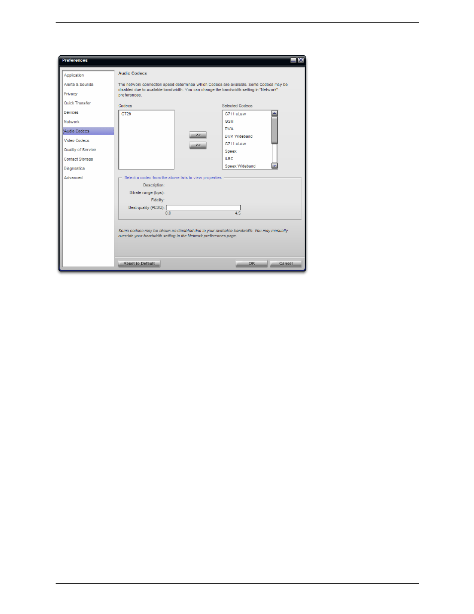 Preferences – audio codecs | CounterPath Bria 2.4 User Guide User Manual | Page 61 / 96